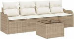 5-teiliges Garten Sofa Set mit Kissen Beige Poly Rattan, 2-Sitzer Garten Sofa mit Kissen Beige Poly Rattan Gartenlounge Model3345571