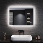 Sonni Vannitoa peegel koos valgustusega, 80 x 60 cm, uduvastane vannitoa peegel koos valgustusega, valgustatud peegel koos puutetundliku l&uuml;litiga, jaheda valge, 6400K, seinapeegel, IP44, seinal&uuml;liti