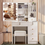 Dradaomull garderoobilaud koos valgustusega, garderoobilaud koos peegliga, garderoobilaud, meigilaud, 3 v&auml;rvi, reguleeritava heledusega, 131 x 80 x 36 cm (M06)