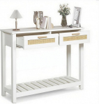 GRAVFORCE kitsas konsoollaud 2 sahtliga, avatud riiul, kallutatav k&uuml;ljelaud, koridorim&ouml;&ouml;bel, diivanilaud esikusse, elutuppa, rotangist (valge)