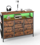 hitsuki puidust TV-kapp ja TV-pink, TV-laud, TV-laud, TV-aluslaud, TV-kapp elutuppa LED-valgustusega ja 10 sahtliga, puidust/metallist disain/Vintage/t&ouml;&ouml;stuslik, 110 x 30 x 85 cm.