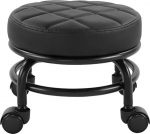 FURWOO Rolling Seat PU Leather Low Round Rolling Stool Floor Stool with Universal Wheels for Home Fitness Sports Pedicure Stool, Height: 25.5 cm (Black)