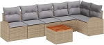 Rantry 7-teilige Garten Sofa Set mit Kissen Beige Poly Rattan Akazie Gartenlounge Model3347588