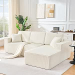 Wiuzo T&auml;ielikult kokkusurutud L-kujuline Corduroy diivan 2 inimese istumiskomplekt + Chaise Lounge Corner Modulaarne nurgadiivan pehme k&otilde;rge tihedusega vahtpolstriga (beež + parempoolne Chaise Longue)