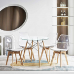 S&ouml;&ouml;gitoakomplekt 5-osaline s&ouml;&ouml;gikomplekt laud ja toolid s&ouml;&ouml;gitoa k&ouml;&ouml;ki elutuppa L&auml;bipaistev laud + 4 l&auml;bipaistvat tooli valge polsterdusega