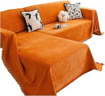 Generisch couchcover, 2-teiliges Sofabezug-Set aus cremefarbenem Chenille, staubdicht, for Wohnzimmer, Vier Jahreszeiten, universell, komplett, Handt&uuml;cher,for Home(Orange,260X180 380X180cm)