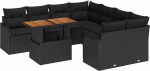 9-teilige Garten-Sofaset mit Kissen Schwarz Poly Rattan, 2-Sitzer Garten-Sofa mit Stauraum & Kissen Schwarz Poly Rattan Gartenlounge Model3358179