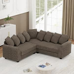 Cloud-Sektionalsofas, modulares L-f&ouml;rmiges Sofa mit Tiefer Sitzfl&auml;che, Ecksofa mit Schlaffunktion Cloud Boneless Couch, Schlafsofa aus Cord mit Memory-Schaum, 202x202x74 cm, Braun