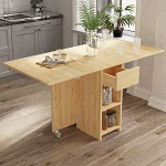 Bella kokkupandav s&ouml;&ouml;gilaud, k&ouml;&ouml;gilaud, kokkupandav v&auml;ikestesse ruumidesse, riiulite ja sahtliga, mobiilne rullimislaud, naturaalne