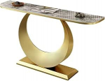 LUNAIZHUO Konsolentisch Schmal, Moderner Konsolentisch Flurtisch mit Gesinterter Steinplatte und Metallgestell, Platzsparend f&uuml;r Flur, Eingangsbereich und Wohnzimmer(Gold,150cm/59in)