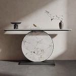 Zeitgen&ouml;ssischer Akzent-Konsolentisch mit Schieferplatte,Lang und Schmal,Dekorativer Flurtisch f&uuml;r Sofa,Kreative Runde Stabile Basis mit Ablagef&auml;chern f&uuml;r Wohnzimmer(Black A,80CM/31.5IN)