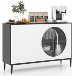 COSTWAY Buffet kapp klaasuste ja metalljalgadega, k&uuml;ljepaneel, valge + must, puidust k&ouml;&ouml;gikapp, Buffet s&ouml;&ouml;gilaud s&ouml;&ouml;gituppa, k&ouml;&ouml;ki, elutuppa, 120 x 35 x 80 cm.
