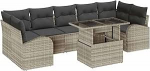 8-teiliges Garten-Sofa-Set mit Kissen Hellgraues Poly-Rattan, 2-Sitzer Garten-Sofa mit Stauraum & Kissen Hellgraues Poly-Rattan Gartenlounge Model3357335