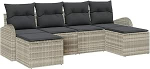 6-teiliges Garten Sofa Set mit Kissen Hellgrau Poly Rattan, 2-Sitzer Garten Sofa mit Stauraum & Kissen Hellgrau Poly Rattan Gartenlounge Model3354821