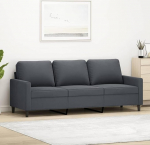 Emmtore 3-Seater Sofa, Lounge Sofa Couch with Armrests, Back Cushion, Living Room Sofa Design Sofa with Metal Frame, Seating Furniture, Three-Seater Velvet, Dark Grey, 180 cm