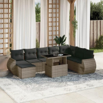Gartensofa-Set 9-teilig mit grauen Kissen aus Polyrattan, Set Schlafsofa, Wohnzimmer, Gartensofa, modernes Sofaset f&uuml;r Outdoor, Outdoor-M&ouml;bel Modell 3268730