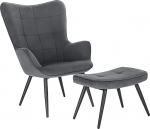 WOLTU SKS28dgr Recliner Chair Vintage Retro Armchair Upholstered Chair with Stool TV Chair Wing Chair Corduroy Velvet Dark Grey