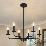 QAREHL Chandelier Black, 6 Bulbs Chandelier Vintage with E14 Socket, Modern Pendant Light for Living Room, Dining Room, Bedroom, Kitchen