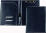 DELMON VARONE - Clipboard Folder DIN A4 Made of Vegan Eco Faux Leather Blue - Organiser Clipboard Folder with Block Clamp, Pen Loop and Pockets - Classic Genuine Leather Business Folder