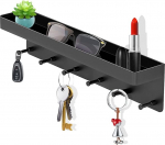 Key Holder with Shelf, Modern Key Board, Black, Self-Adhesive Key Holder, No Drilling, Key Hanger, Key Storage, Wall Organiser, Hook Rack with 6 Hooks (Black)