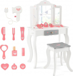 DREAMADE 2-in-1 Children's Dressing Table with 10 Pieces Play Accessories and Stool, Princess Dressing Table with Drawer, Cosmetic Table, Children's Make-Up Table Made of Wood for Girls from 3 Years,