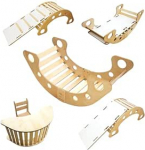 Montessori Climbing Arch Rocker Puidust Rocker koos Slide lauatooliga M&auml;nguasi lastele 5-in-1 Climbing Arch koos Slide Climbing Wall Balance Board Desk 80 kg Medium Size (Natural)