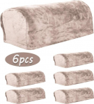 Ezoon Sofa Arm Cover Set Velvet Stretch Wide Armrest Cover Protector Leather Chair Furniture Full Arm Cap Cat Kids Square Couch Slipcover Charcoal 6pcs Cream