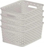 Curver My Style Rattan Storage Baskets Set of 4 for Kitchen, Living Room, Bathroom, Bedroom, Utility Baskets, Rectangular, 4L, Light Grey