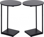 HDANI C-Shaped Side Table, Set of 2, Round Coffee Table, Sofa Table, Bedside Table, Laptop Table, Metal Frame, Wooden Top, Sofa Table for Living Room, Bedroom, Balcony, Patio, 40 x 40 x 60 cm, Black
