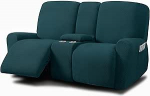 ULTICOR Jacquard Design Recliner Seat koos keskkonsooliga Slipcover 8 tk Stretch diivan katab 2 istuja Loveseat Recliner Cover Washable (Style 3) (Deep Teal)