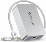 ORICO Thunderbolt 10GbE Ethernet adapter, kuni 10Gb/s, toetab 10Gb/s, 5Gb/s, 2,5Gb/s, 1Gb/s ja 100Mb/s Base-T, &uuml;hildub Thunderbolt 3/4/5 seadmetega, koos 0,3M 40Gbps C-C kaabliga.