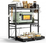 NETEL Reguleeritav mikrolaineahjuriiul, 3 tasandit, k&ouml;&ouml;giriiul t&ouml;&ouml;pinnale, pagaririiul, k&ouml;&ouml;giriiul sahtlite ja joogihoidjaga, must, pikendatav 40-60 cm