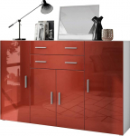 Vladon Aron Highboard Sideboard 2 sahtli ja 4 uksega, mille taga on kokku 8 kambrikohta Matte White / Bordeaux High Gloss (166,5 x 106,5 x 35 cm)