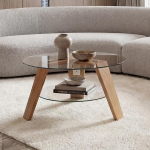 MCA HWC-P59 Kohvilaud Kohvilaud Elutoa laud T&auml;ispuidust klaasist &uuml;mmargune l&auml;bim&otilde;&otilde;t 75 cm Tammepuust