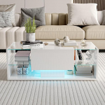 WeiB kohvilaud High Gloss, h&otilde;ljuv kohvilaud must, klaasist kohvilaud LED-iga, avatud riiuli ja sahtlitega elutoa lauad, 100 x 50 x 35 cm (valge)
