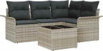 5-teiliges Garten-Sofa-Set mit Kissen Grau Poly-Rattan, 2-Sitzer Garten-Sofa mit Stauraum & Kissen Hellgrau Poly-Rattan Gartenlounge Model3354021