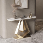 Stilvoller schmaler Konsolentisch f&uuml;r das Wohnzimmer - 31,4 Zoll gro&szlig;er Grauer Sofatisch mit Metallrahmen, Rock Board Foyer-Akzenttisch, perfekte Eingangs- und Flurm&ouml;bel hinter der Couch