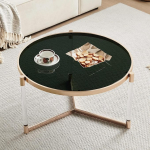 AGV LIGHTING 202303GL-BK kohvilaud, kahekihiline klaasist kohvilaud elutuppa, &uuml;limalt selge klaasist plaat, l&auml;bipaistev akr&uuml;&uuml;ljalg ja kuldne metallraam