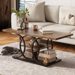 GiftGo rustikaalne kohvilaud koos hoiuruumiga Industrial 3-tasandiline elutoa laud Farmhouse puidust ristk&uuml;likukujuline kokteili tee laud kontorisse magamistoas Elegantne t&auml;iskuu &uuml;mmargune metallraamiga