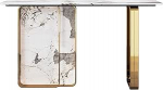 Konsoolilaua kaasaegne konsoolilaud, kitsas diivanilaud, mis on valmistatud kunstmarmorist, fuajeelaud geomeetriliste metalljalgadega (v&auml;rv : valge + kuld, suurus : 63X11.8X31.5inch)