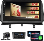 Autoraadio Renault Clio 3. 2005-2014, sisseehitatud 8-tuumaline 4+64GB Android 15 Qualcomm Snapdragon kiip, 9-tolline raadio traadita Carplay Android auto GPS WiFi RDS/FM tagurduskaamera mikrofoniga
