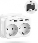 LENCENT reisimisadapter UK Saksamaa pistik, G-t&uuml;&uuml;pi toiteadapter, reisipistik 1 USB-C ja 3 USB-A pordiga, adapter Saksamaalt &Uuml;hendkuningriiki Inglismaa, Suurbritannia, &Scaron;otimaa, Iirimaa, Maldiivide pistikupesadeks