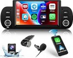 Hikity Android 15 autoraadio Fiat Panda 2013-2020 juhtmevaba Carplay Android autole, 6,2-tolline puuteekraan koos satelliitnavigatsiooniga BT FM RDS WiFi SWC USB MIC Dash Cam tagurduskaamera Fiat Pandale