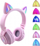 YUSONIC laste k&otilde;rvaklapid alates 3-aastastest, &uuml;le k&otilde;rvade kassik&otilde;rvadega k&otilde;rvaklapid LED-valgusega, mikrofoniga, Micro SD/TF mobiiltelefonile/tahvlile/PC-le (Vielot + roosa)