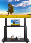 Rollender TV-St&auml;nder Mobiler TV-Wagen f&uuml;r 32-75 Zoll flache/gekr&uuml;mmte LED/LCD/OLED h&ouml;henverstellbarer tragbarer TV-St&auml;nder auf R&auml;dern bis zu 45kg Boden TV-St&auml;nder mit Laptop DVD Regal Wei&szlig;