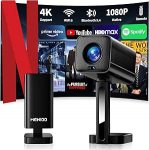 Miniprojektor toetab 4K Full HD 1080P, nutikas projektor automaatse fookuse ja keystone'iga ning 90&deg; p&ouml;&ouml;ramisega, kaasaskantav projektor WiFi 6 ja Bluetooth 5.4, &uuml;hildub HDMI/TV Sticki/Laptopiga - must