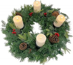 Gartenpirat kunstlik advendip&auml;rg l&auml;bim&otilde;&otilde;duga 60 cm koos 4 LED-k&uuml;&uuml;nlaga V&auml;rviline efektiga j&otilde;ulup&auml;rg, mis on kaunistatud m&auml;nniokstega ja punaste marjadega advendiaegne kujundus