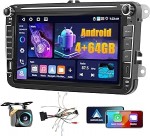4+64G Carplay Android autoraadio VW Passat Golf Seat Altea Skoda Octavia juhtmevaba Android autoga, 8-tolline IPS puuteekraaniga raadio Bluetooth 5.0/GPS/Reversioonikaamera/FM/WiFi/SWC-ga