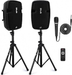 Pyle Subwoofer aktiivne + passiivne subwoofer - Bluetooth-k&otilde;lar: Aktiivne subwoofer ja passiivne subwoofer, bassikarp koosneb mikrofonist, aktiivsest k&otilde;larist, aktiivsest kaugjuhtimispuldist ja statiivist, 700W muusikas&uuml;steemist.