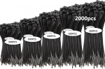 Armpow komplekt 2000 musta kaablipaela, 100/150/200/250/300 mm, UV-kindel nailon, erinevad suurused, kaablipaelad, iselukustuvad kaablipaelad koju, kontorisse, aeda ja t&ouml;&ouml;kotta